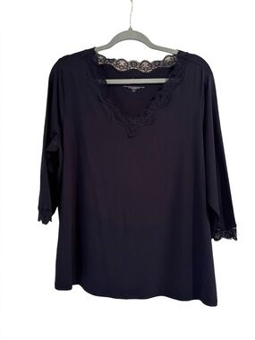 J. Jill Navy Lace Trim V-Neck Sleepwear Top (1X)